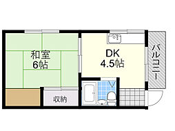 竹葉ハイツ 1DKの間取図画像