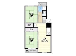 下新庄コーポA棟 2LDKの間取図画像