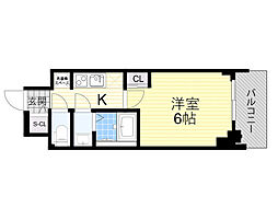 プランドール新北野 1Kの間取図画像