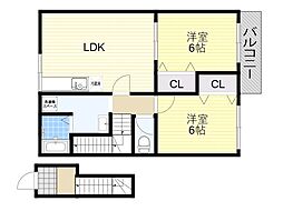 コスモハイツセブン 2LDKの間取図画像