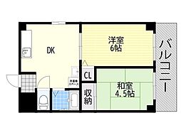 レジデンス上新庄 1DKの間取図画像