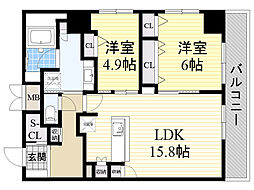 グランセジュール江坂パーカー江坂ビル 2LDKの間取図画像