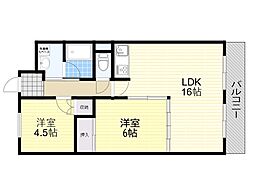 グレースフルハイツ1号館 2LDKの間取図画像
