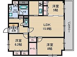 グランルクレ新大阪 3LDKの間取図画像