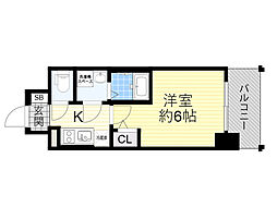 エスリード大阪デュアルゲート 1Kの間取図画像