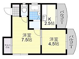 アイランド岡町 2Kの間取図画像