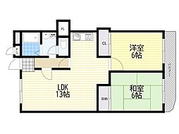 サンハイツ豊中 2LDKの間取図画像