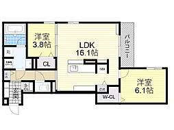 スペチアーレ小松 2LDKの間取図画像