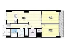新大阪スカイハイツ 2LDKの間取図画像