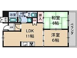 生島リバーサイドマンションB棟 2LDKの間取図画像