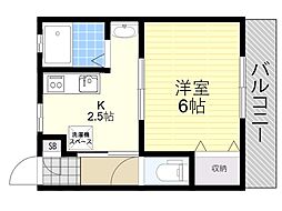 大橋第3コーポ 1Kの間取図画像