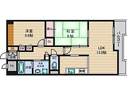 淀川パストラルコート 2LDKの間取図画像