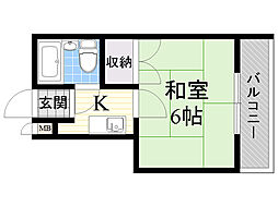 プレアール豊里2 1Kの間取図画像