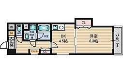 AuroraCourt木川 1DKの間取図画像