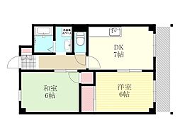 リアライズ上新庄 2DKの間取図画像