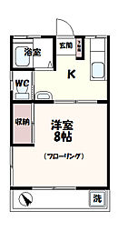 第一ハイツ白樺 1Kの間取図画像