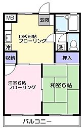 プレズントハイツ麻生2号館 2DKの間取図画像