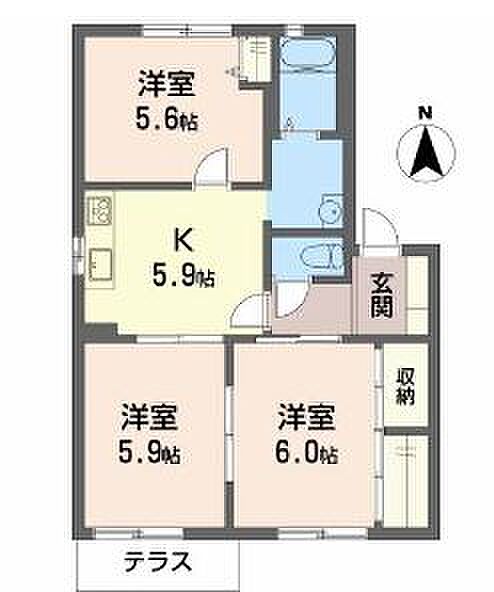 はぴねすハイツ喜田 105｜兵庫県加東市喜田2丁目(賃貸アパート3K・1階・53.28㎡)の写真 その2