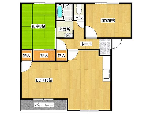 ザックス英賀保 C201｜兵庫県姫路市飾磨区付城1丁目(賃貸アパート2LDK・2階・66.16㎡)の写真 その2