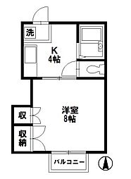 プルティエ3 1Kの間取図画像