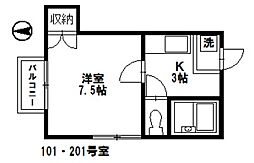 プルティエ5 1Kの間取図画像