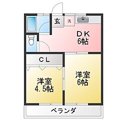 サンコーポ橋本 2DKの間取図画像