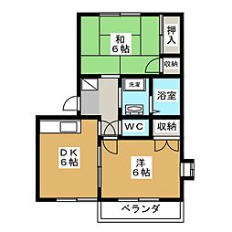 ピアハイツ星の宮Ｂ 2階2DKの間取り