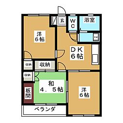 貫井コーポ 3DKの間取図画像