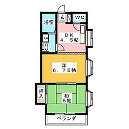 カーサ美原 2DKの間取図画像