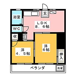 清水マンション 2DKの間取図画像