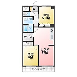 マルナカビレッジ弐番館 2LDKの間取図画像