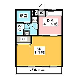 サングリーン栗原 1DKの間取図画像