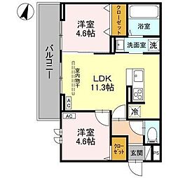 Noble Palais 針ヶ谷 2LDKの間取図画像