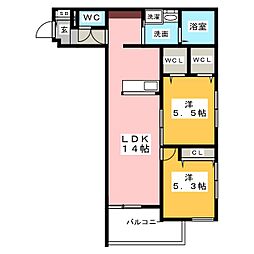 スクエアード上木崎 2LDKの間取図画像