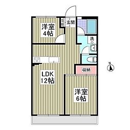 赤芝ハイツ 2LDKの間取図画像
