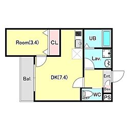 ジーメゾン見沼大和田カトレア 1DKの間取図画像