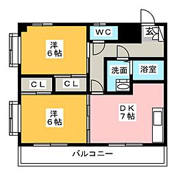 ソレイユローズ 2DKの間取図画像