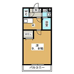キャピタル蒲生 1Kの間取図画像