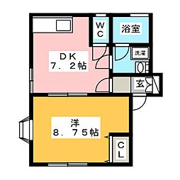 鈴蘭荘6号棟 1階1DKの間取り