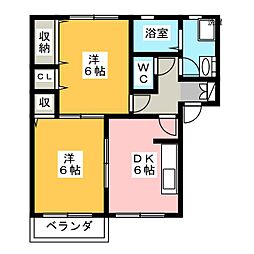 岸ハイツ 2DKの間取図画像