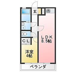 岡野マンション 1LDKの間取図画像