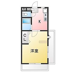 リバティハイツ5 1Kの間取図画像