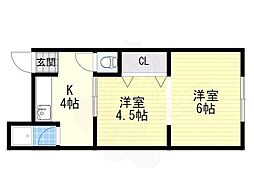 山田マンション 2DKの間取図画像
