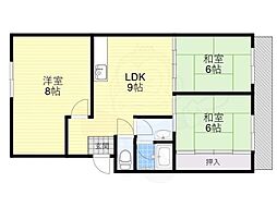 ファミール北畠 3DKの間取図画像