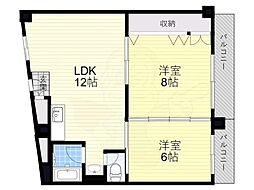 香里コーポ百合 2LDKの間取図画像