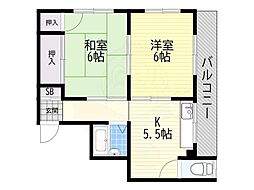 谷コーポ 2DKの間取図画像