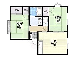 古川橋グリーンハイツA棟 2DKの間取図画像