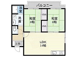 富士朝日町マンション 2LDKの間取図画像