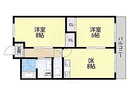 シャトー辻本2 2LDKの間取図画像