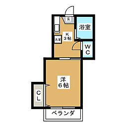 シャトー東条 1Kの間取図画像